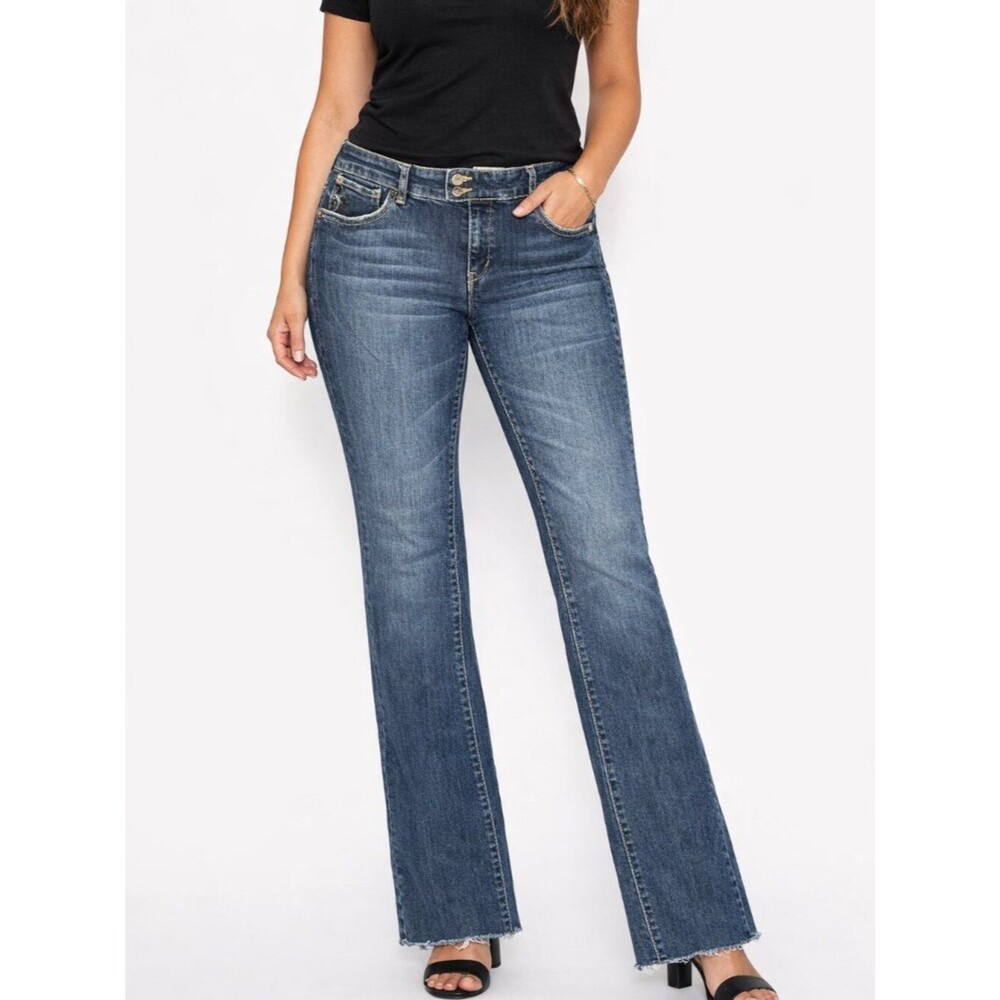 White House Black Market Blanc Bootcut Jeans Dark Wash Embroidered Floral 10